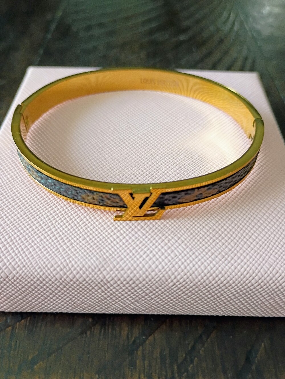 New Gold-Tone Monogram Bangle Bracelet - Fashion Jewelry CALLOUT